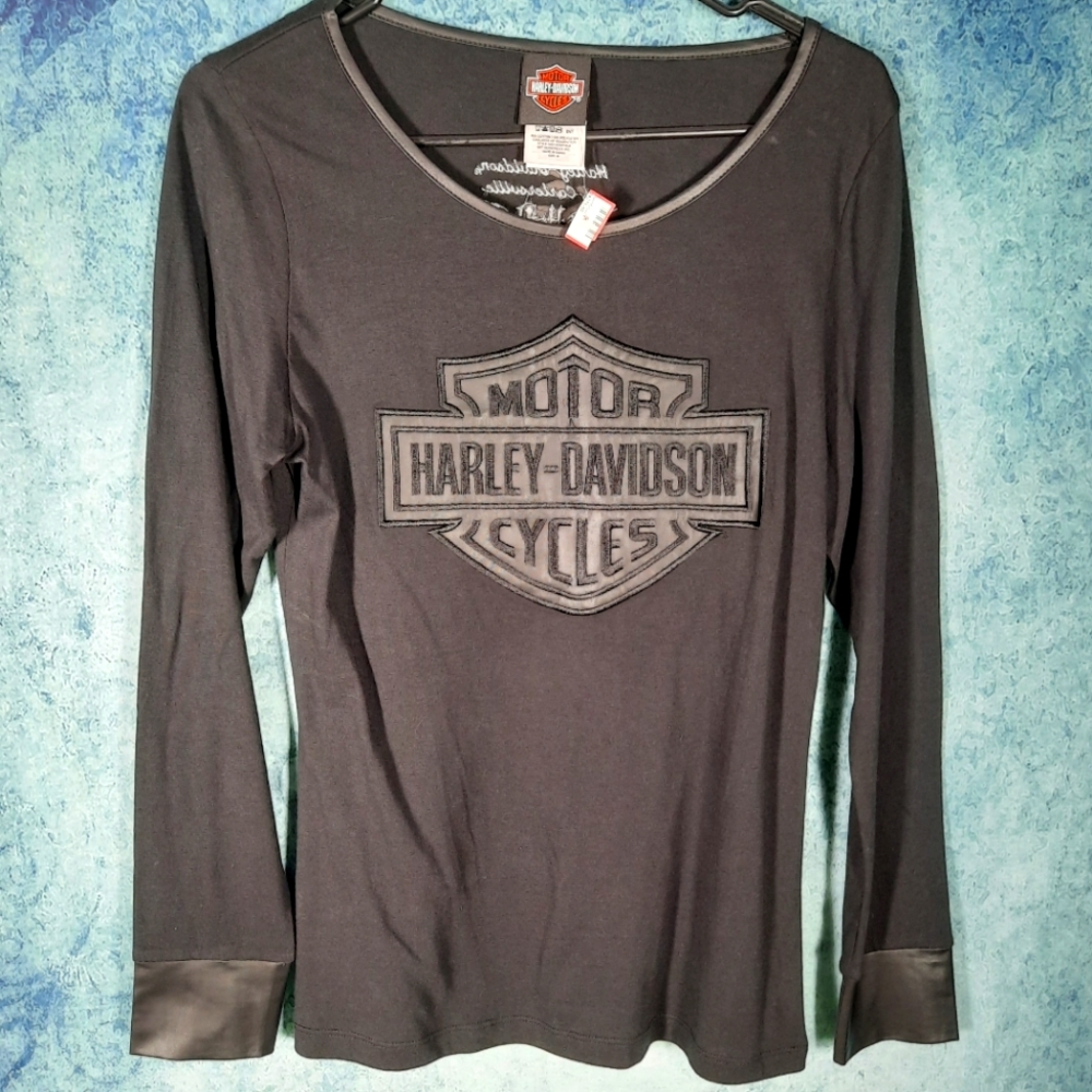Harley Davidson Logo Womens Black Long Sleeve Size Medium Cartersville Georgia